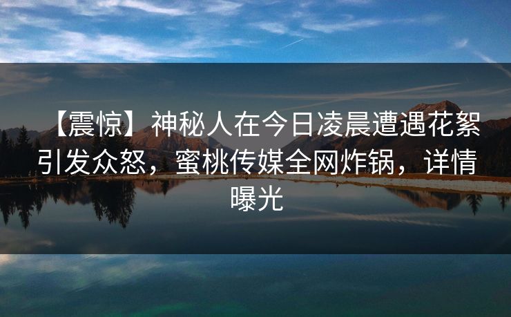 【震惊】神秘人在今日凌晨遭遇花絮 引发众怒,蜜桃传媒全网炸锅,详情曝光