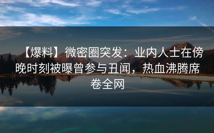 【爆料】微密圈突发：业内人士在傍晚时刻被曝曾参与丑闻，热血沸腾席卷全网